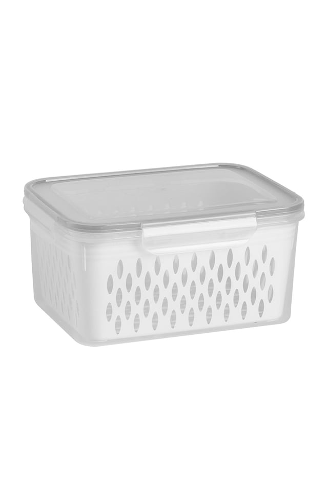 image 1 of Living and Home 3pcs Fridge Storage Containers Box with Removable Drain Baskets | Grey