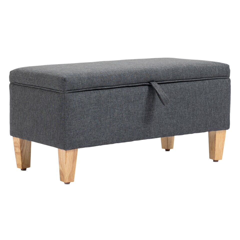 image 1 of HOMCOM 30L Linen Storage Ottoman Padded Footstool with Rubberwood Legs for Storage Box, Bed End, Shoe Bench, Seating, Dark Grey | Grey | Dark Grey | 1