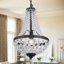 Crystal Chandelier Ceiling Light Pendant Light Black Height Adjustable E27