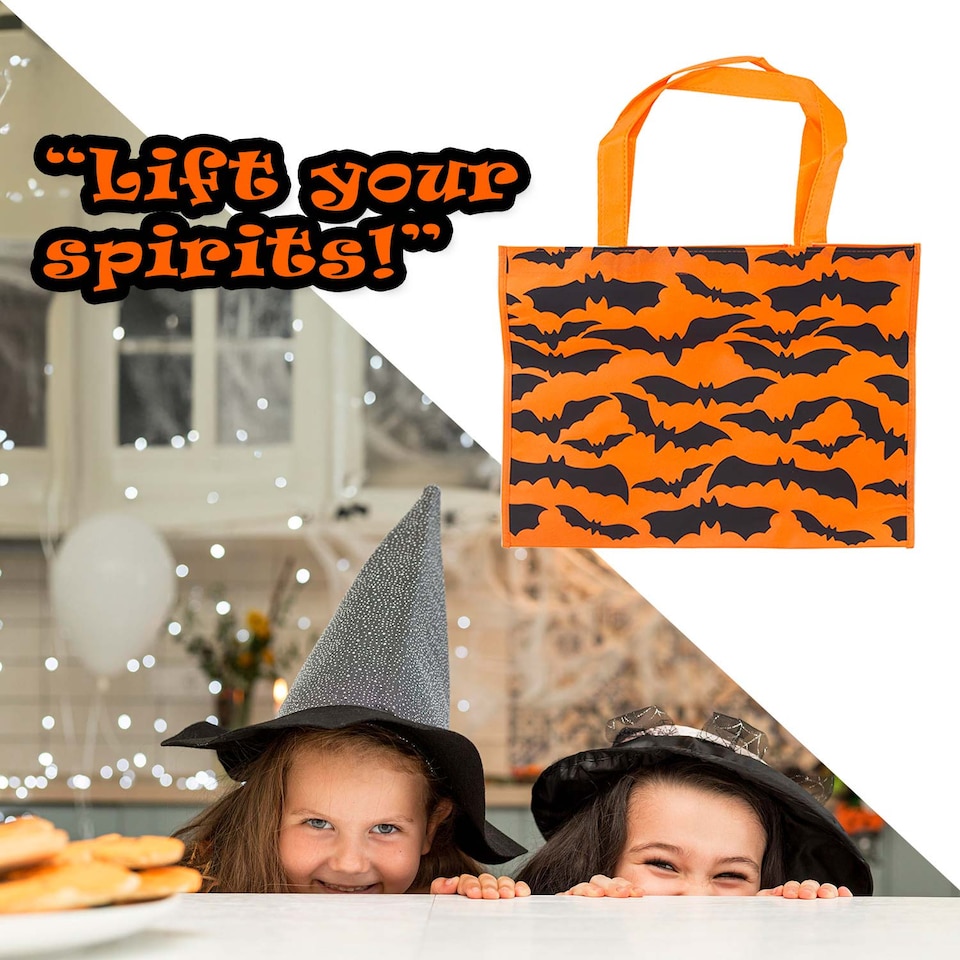 image 1 of vfm-estore Halloween Shopper Bag, Orange Bat - Trick or Treat Party Bag