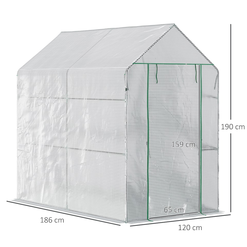 image 1 of Outsunny Walk in Greenhouse w/Shelves Steeple Grow House 186x 120 x 190cm White | White