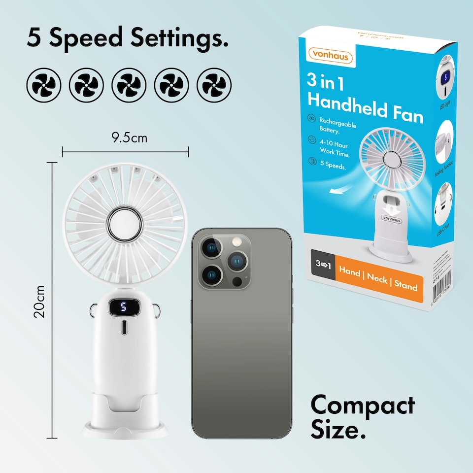 image 1 of VonHaus Mini White Handheld Fan