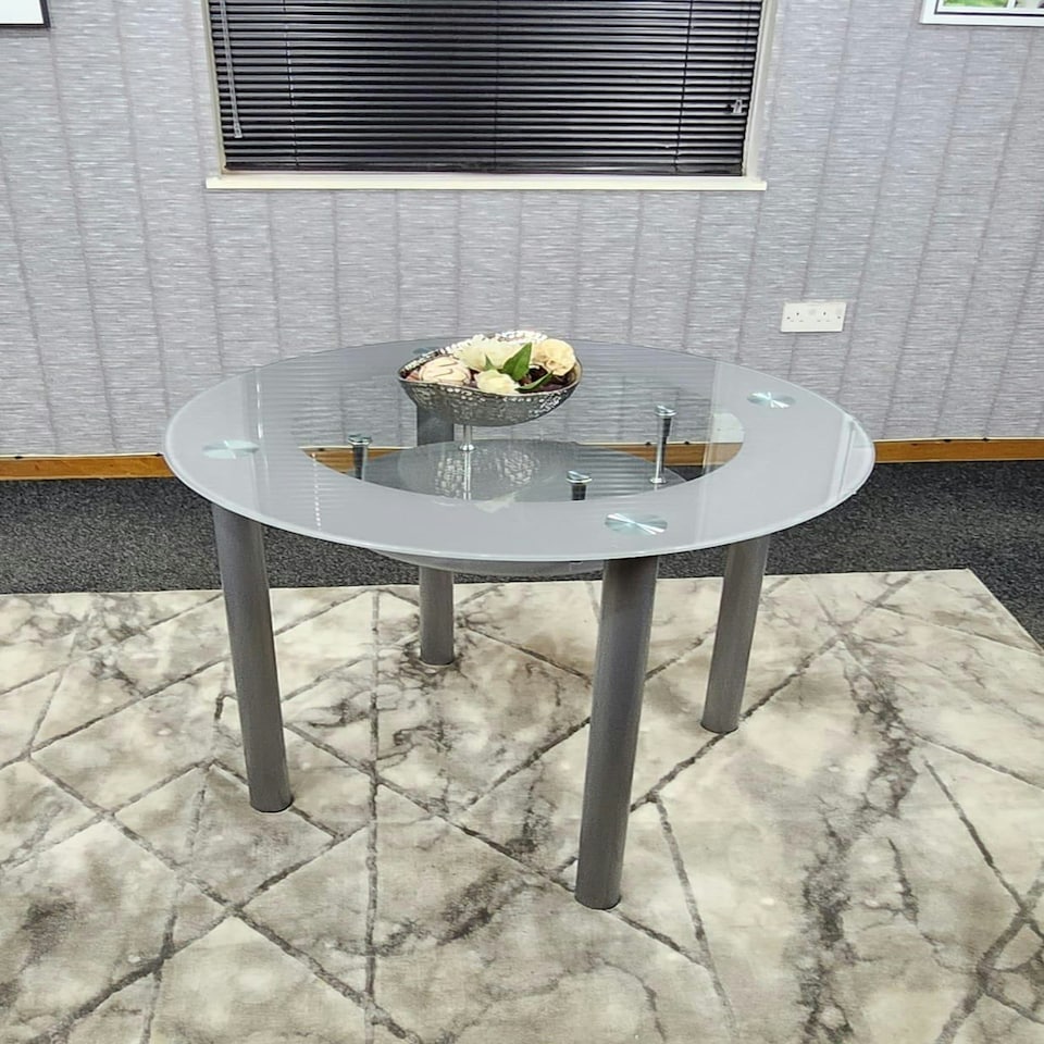 image 1 of Glass Grey Dining Table Round Dining Table Dining Room Kitchen Furniture Grey