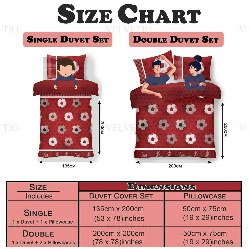 image 1 of VELVETIO Football Goals Duvet Cover Set Soft Polycotton Reversible Kids Beddings Red | Double