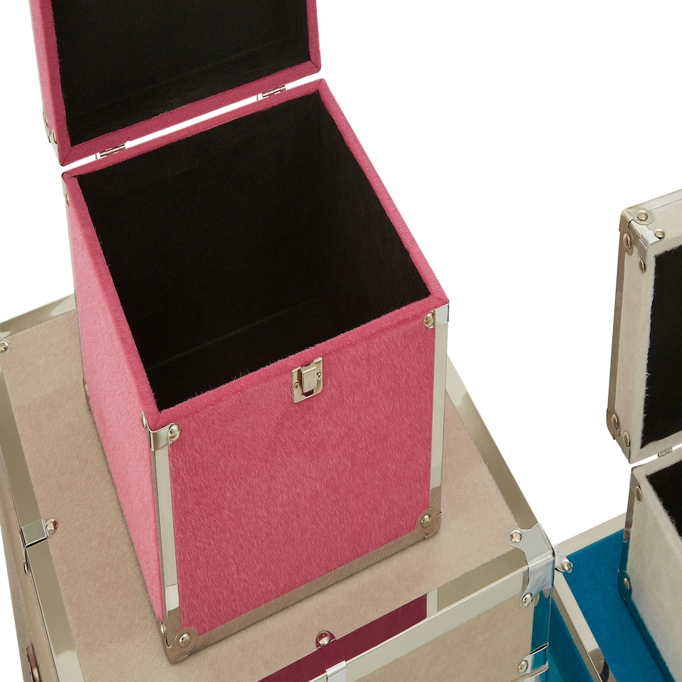 image 1 of Interiors by Premier Set of 6 Multicoloured Square Trunks, Lightweight and Durable Modern Storage Trunks, Wooden Storage Trunks Multi