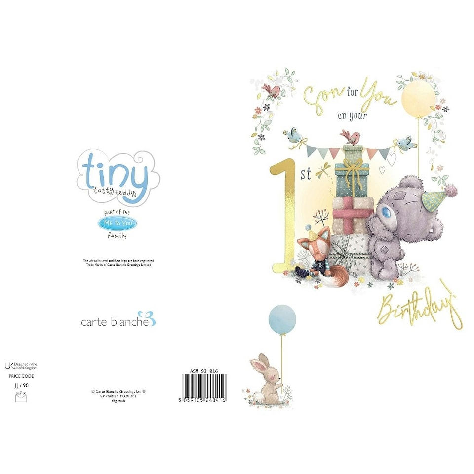 image 1 of For Son Tiny Tatty And Pile of Gifts Design 1st Birthday Card