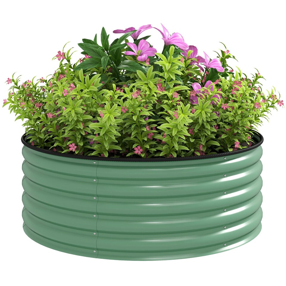 image 1 of Outsunny Galvanised Planter with Gloves, 120 x 120 x 43cm, Light Green Green