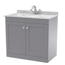 Balterley Swynnerton Traditional 2 Door Floor Standing Vanity Unit with Marble Basin, Satin Grey, 800mm