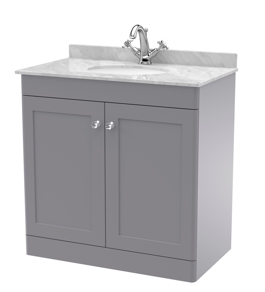 image 1 of Balterley Swynnerton Traditional 2 Door Floor Standing Vanity Unit with Marble Basin, Satin Grey, 800mm