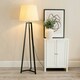 image 1 of ValueLights Lottie Black Wood Tripod Floor Lamp with Beige Fabric Tapered Shade and LED Bulb
