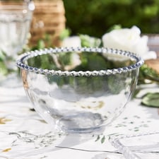 Bella Perle Glass Beaded Edge Dinnerware Serving Salad, Dinner, Breakfast Bowl Gift Idea | Clear | Transparent | Medium | 1