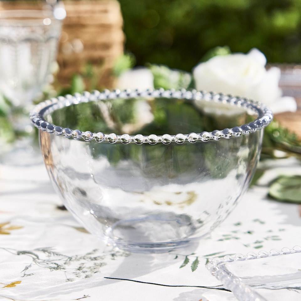 image 1 of Bella Perle Glass Beaded Edge Dinnerware Serving Salad, Dinner, Breakfast Bowl Gift Idea | Clear | Transparent | Medium | 1