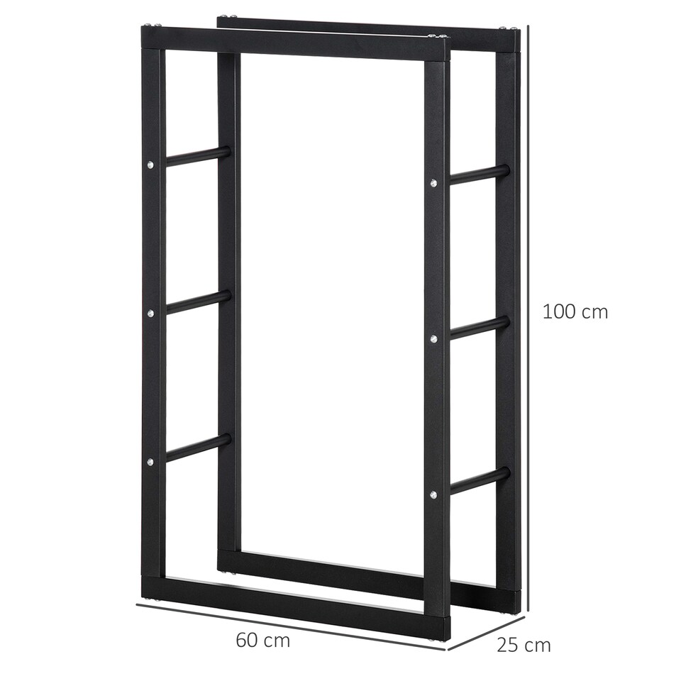 image 1 of HOMCOM 100cm Metal Firewood Log Holder Rack Elevated Design, Base Side Rails | Black | Black