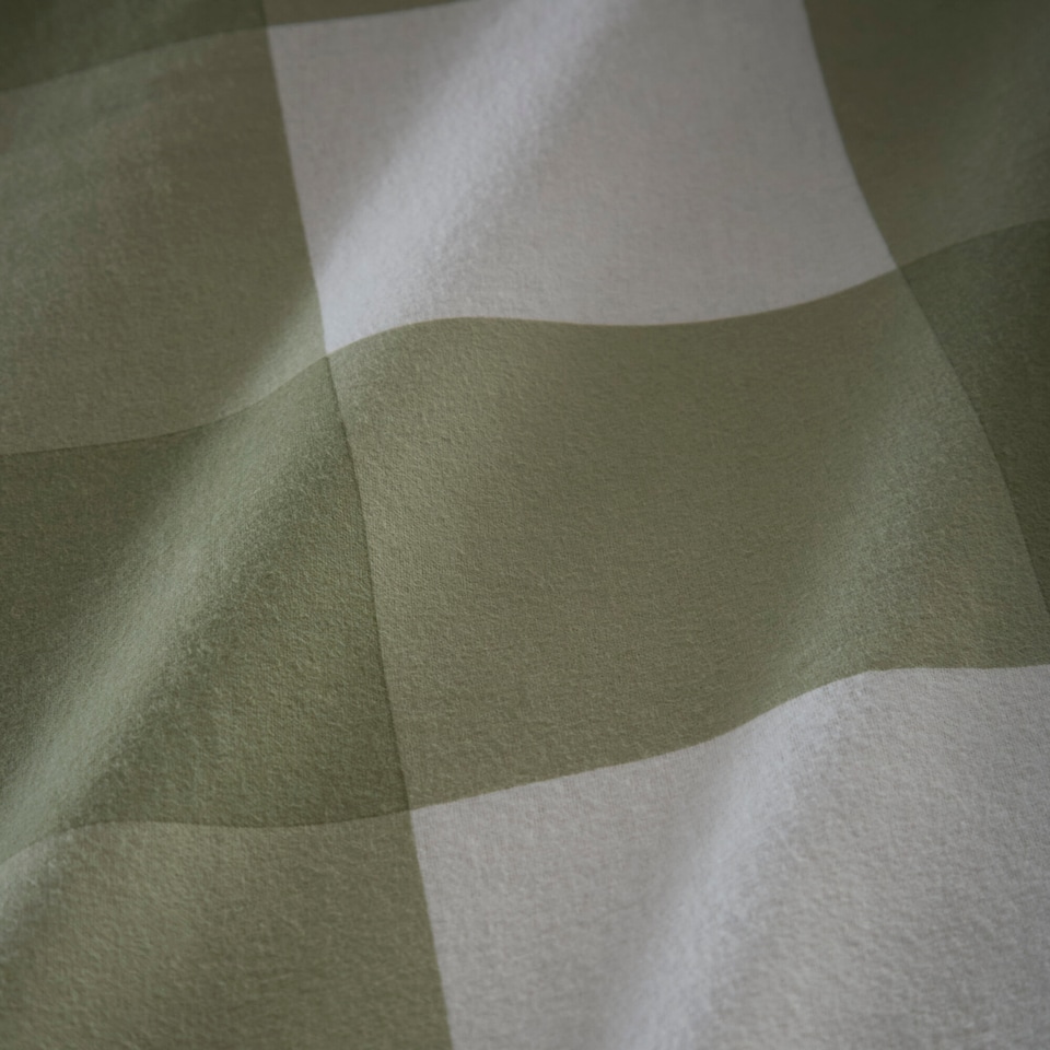 image 1 of Glenmore Check Brushed Cotton Striped Reversible Duvet Cover Set With Pillow Cases | Green | King