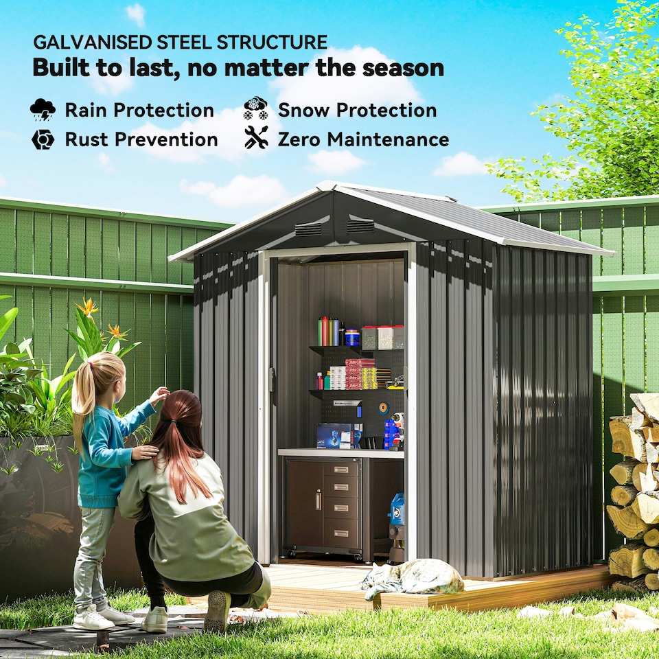 image 1 of Outsunny 6.5x3.5ft Metal Garden Shed for Garden and Outdoor Storage, Dark Grey