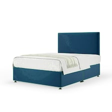 Marine Blue Plush Velvet No Drawer Divan Base and Valencia Headboard Small Double
