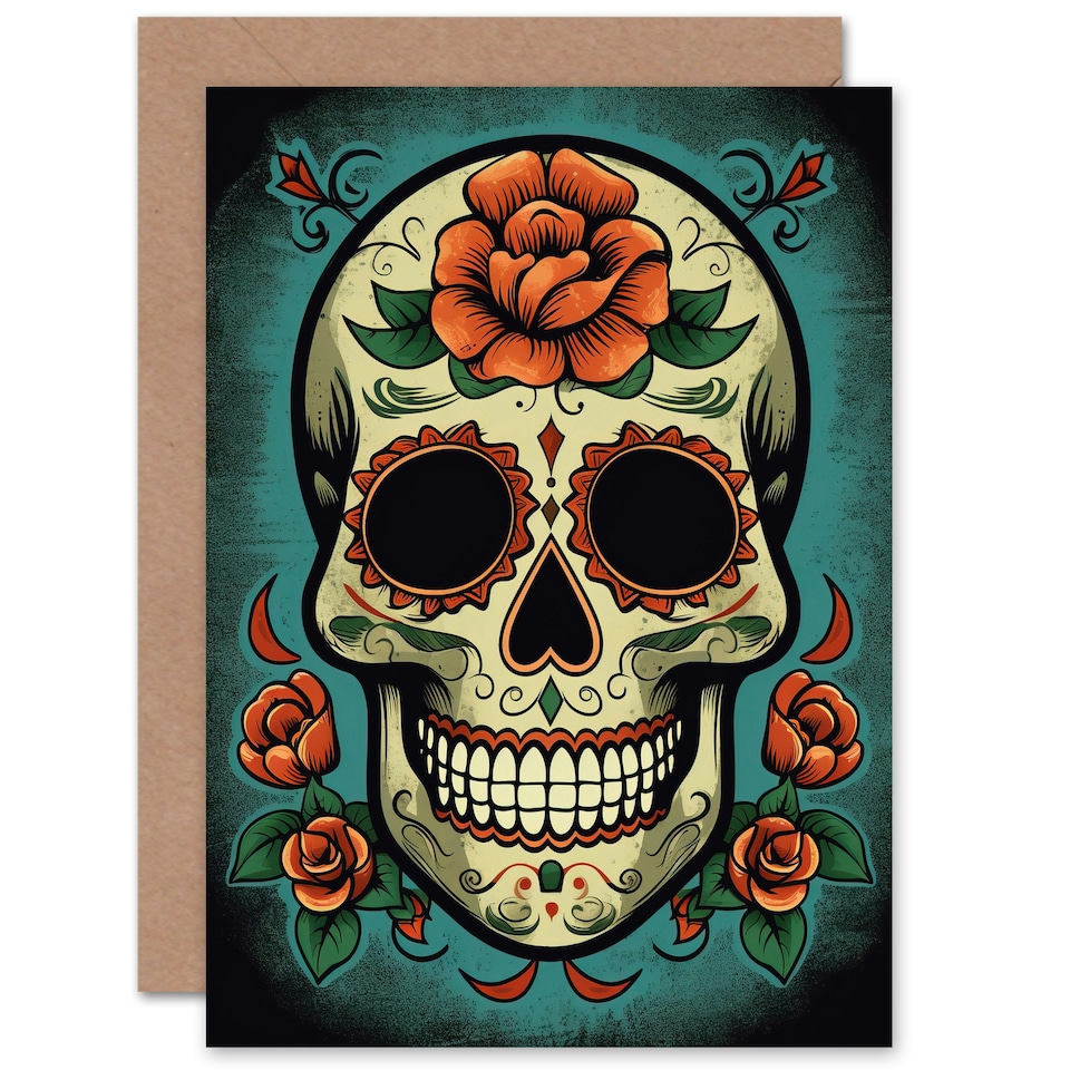 image 1 of Day Dead Skull Roses Wife Birthday Card