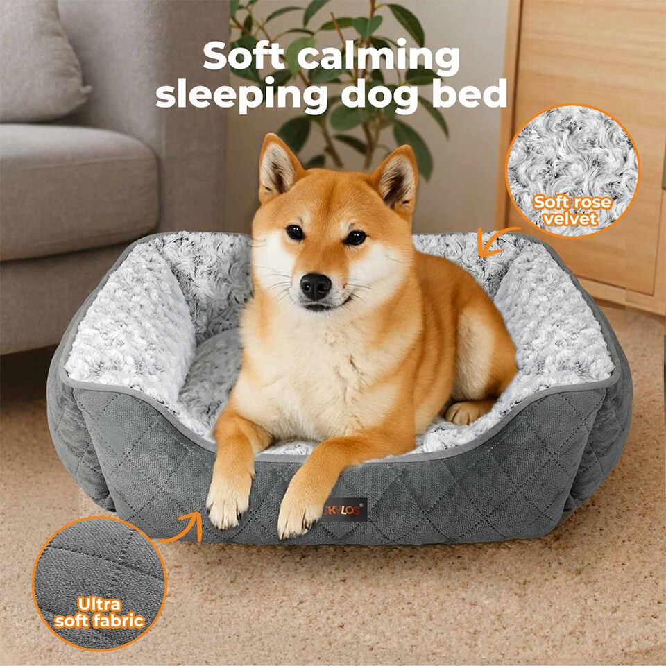image 1 of Skylos Large Dog Bed Pet Cushion Fluffy Plush Washable for Calming Anxiety | Grey | Large | L
