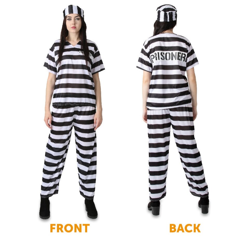 image 1 of Black & White Striped Prisoner Costume Black | M