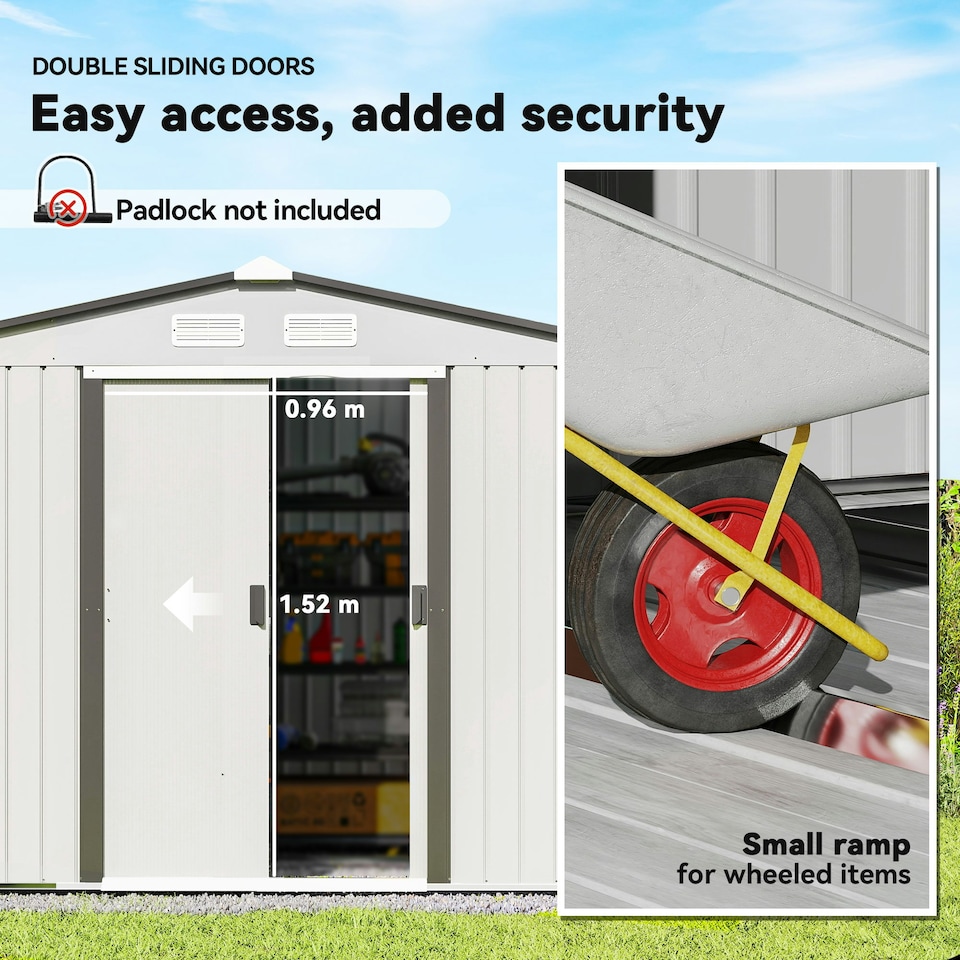 image 1 of Outsunny 9 x 6FT Galvanised Garden Storage Shed with Sliding Door, Silver