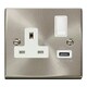 image 1 of SE HOME Satin / Brushed Chrome 1 Gang 13A DP 1 USB Switched Plug Socket White | Satin Chrome