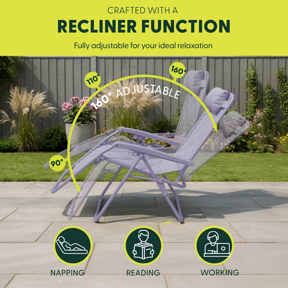 image 1 of Keplin Quilted Zero Gravity Chairs Set of 2 Reclining Garden Sun Loungers