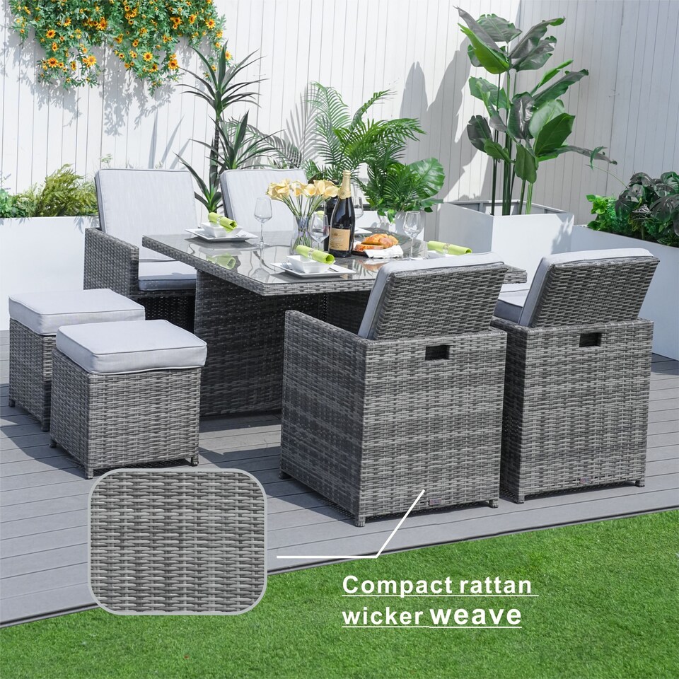 image 1 of Direct Wicker 9 Pieces Outdoor Rattan Garden Dining Table and Chair Set