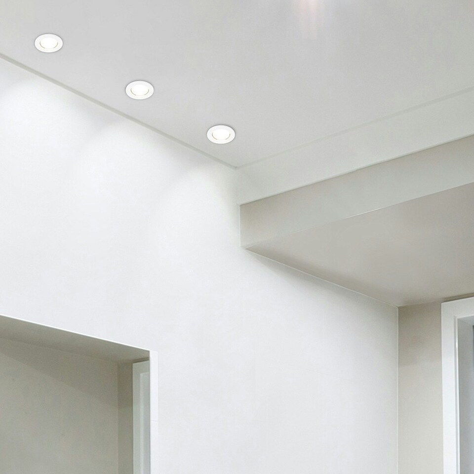 image 1 of ValueLights Pack of 6 - Fire Rated White GU10 Recessed Ceiling Downlight/Spotlights - Complete with 5w LED Bulbs 6500K Cool White