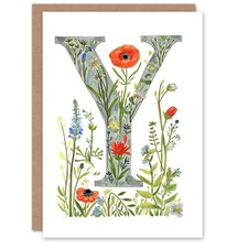 Letter Y Watercolour Pencil Poppy Garden Her Birthday Card