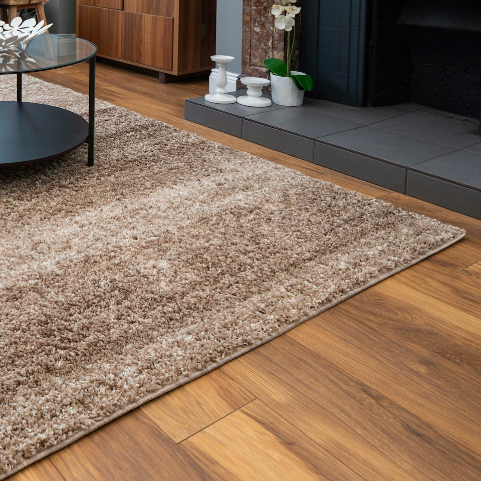 image 1 of KUKOON Beige Striped Mottled Shaggy Living Room Area Rug 120cm x 170cm