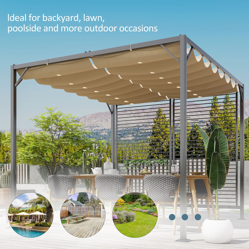 image 1 of Outsunny 2.8 x 3m Metal Outdoor Pergola with Retractable Roof, Outdoor Gazebo Canopy Shelter with Grommet Holes for Garden, Patio, Lawn, Beige
