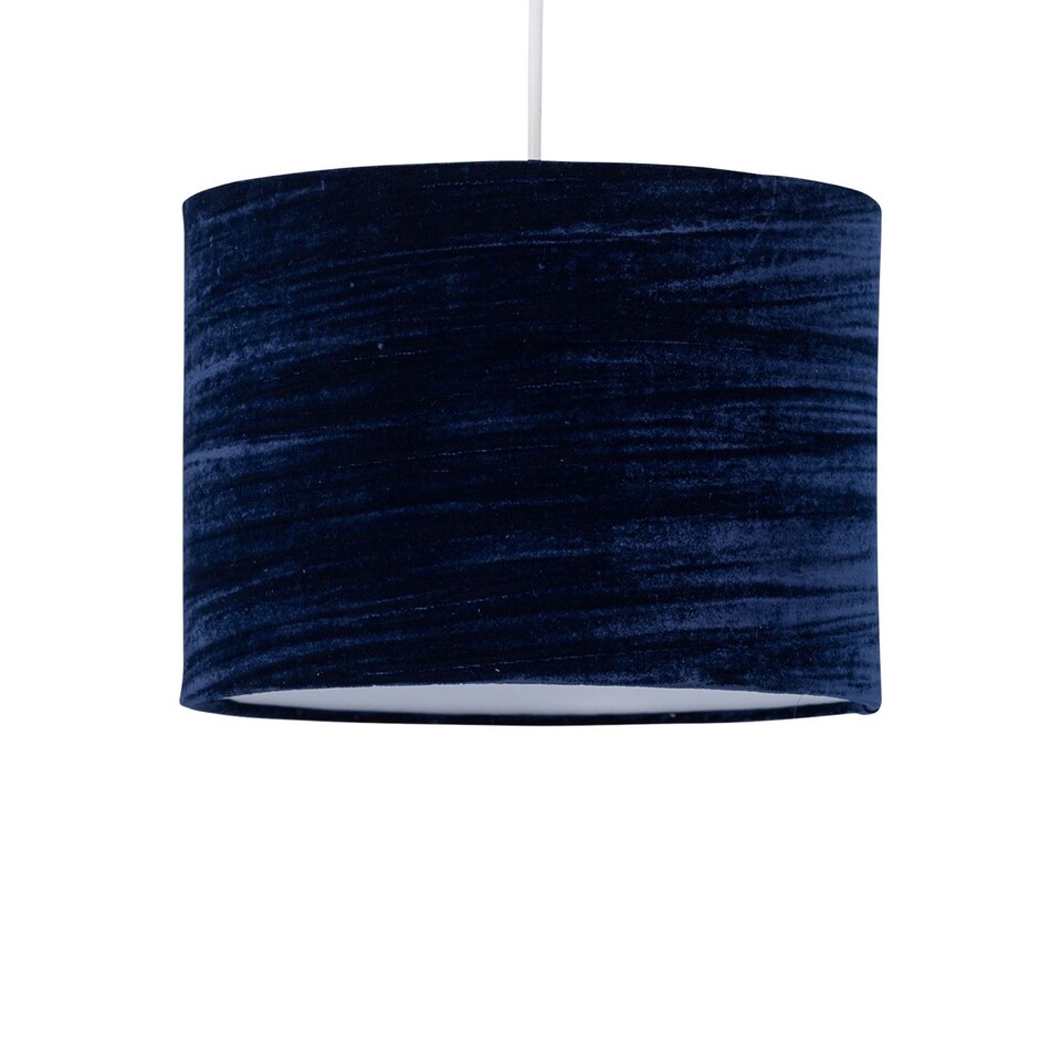 image 1 of Set of 2 Navy Blue Crushed Velvet 33cm Pendant Lightshades | Blue | Large | 2