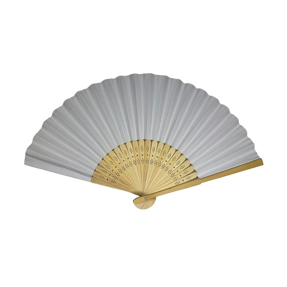 image 1 of White Paper Foldable Hand Held Bamboo Wooden Fan by Parev