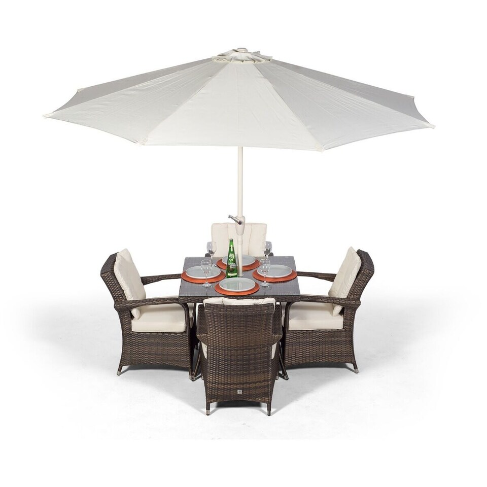 image 1 of Arizona Square 4 Seater Rattan Patio Dining Set | Brown | Brown