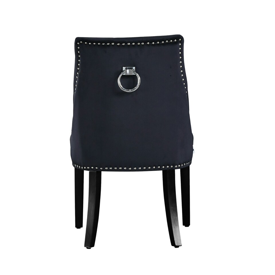 image 1 of Set of 4 Velvet Dining Chairs Ergonomic Scoop Knockerback & Button Tufted Wood Legs Black
