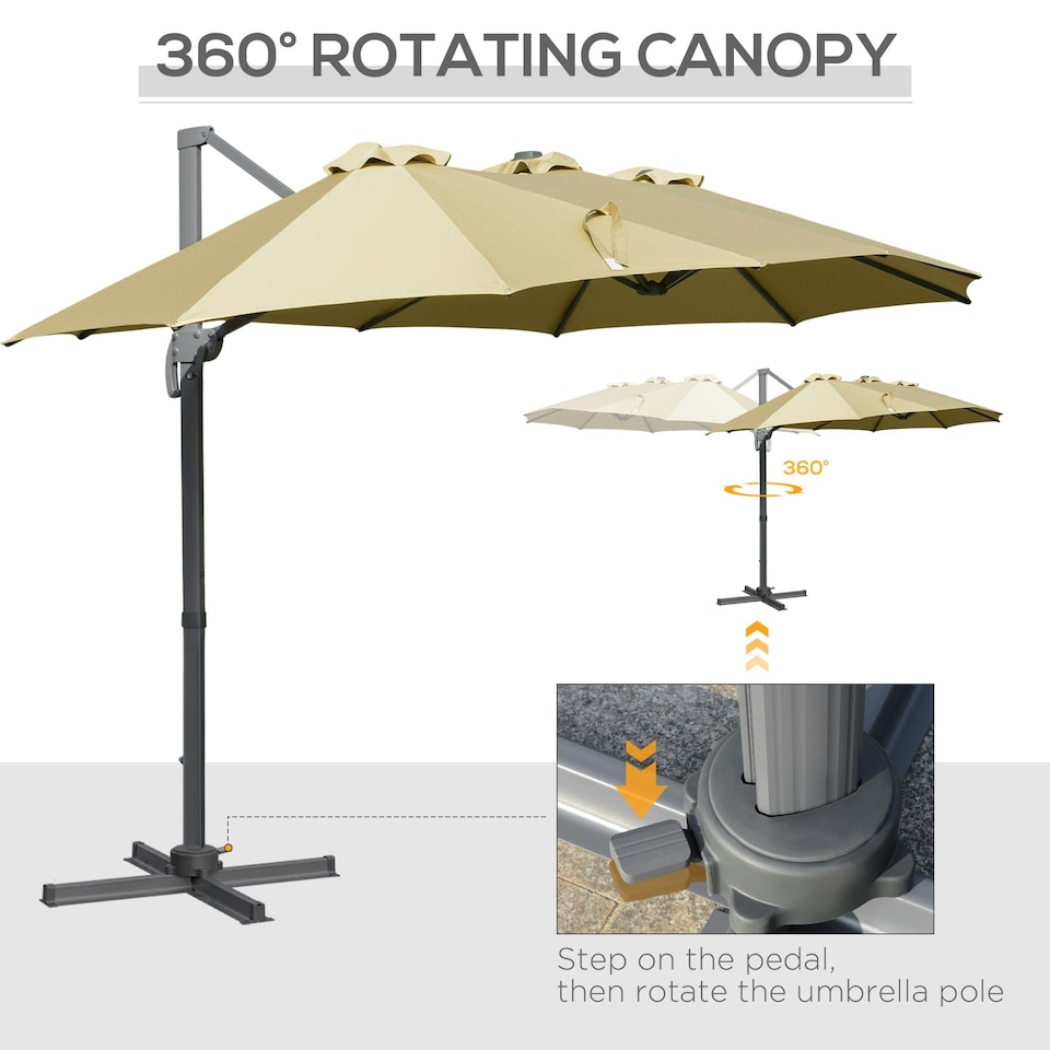 image 1 of Outsunny 4.5m Double Garden Parasol Garden Umbrella with Crank Khaki