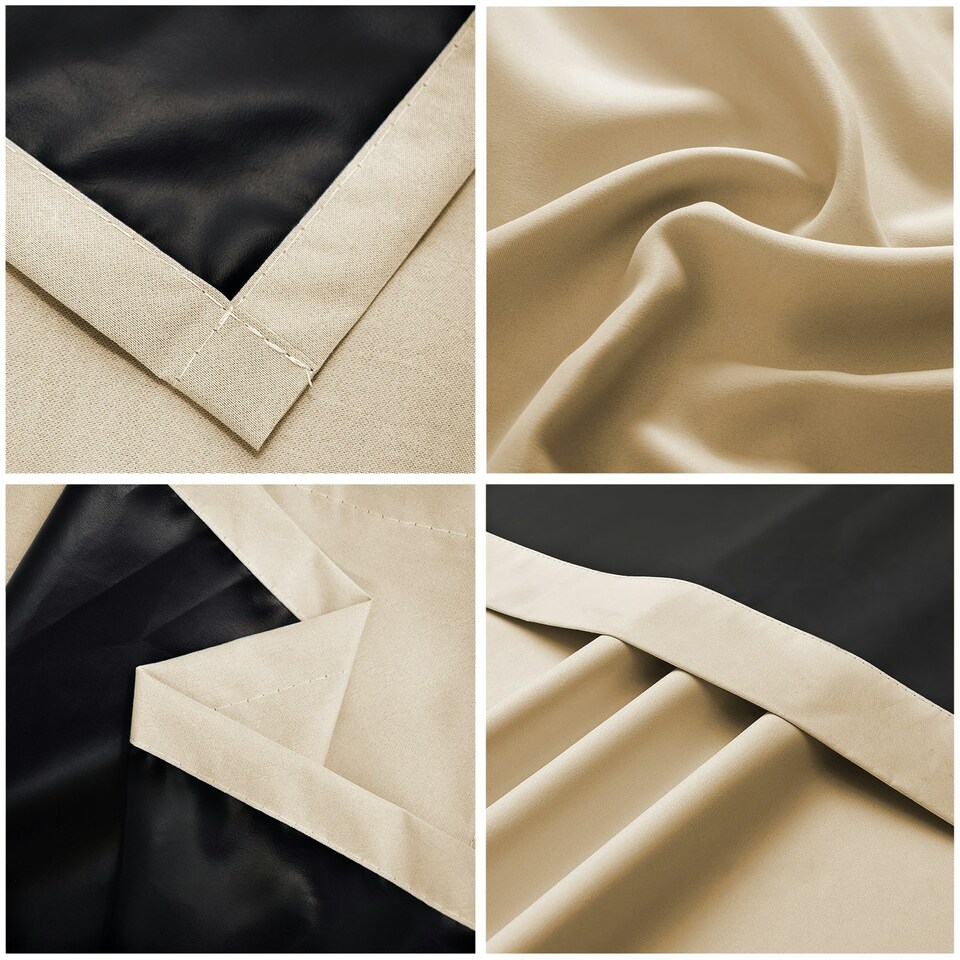 image 1 of Beige Eyelet Total Blackout Thermal Curtains  - 66 x 84 Inch Drop - 2 Panel Cream