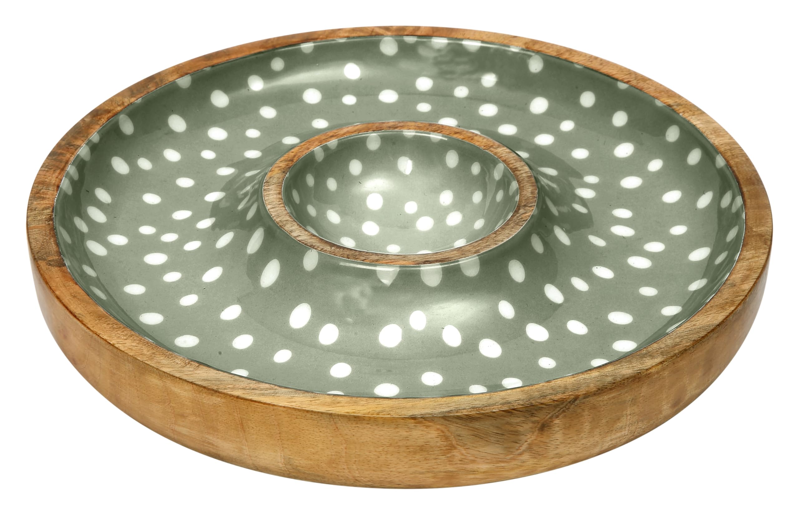 dexam Sintra Mango Wood Spotted Chip & Dip Bowl - Olive Green