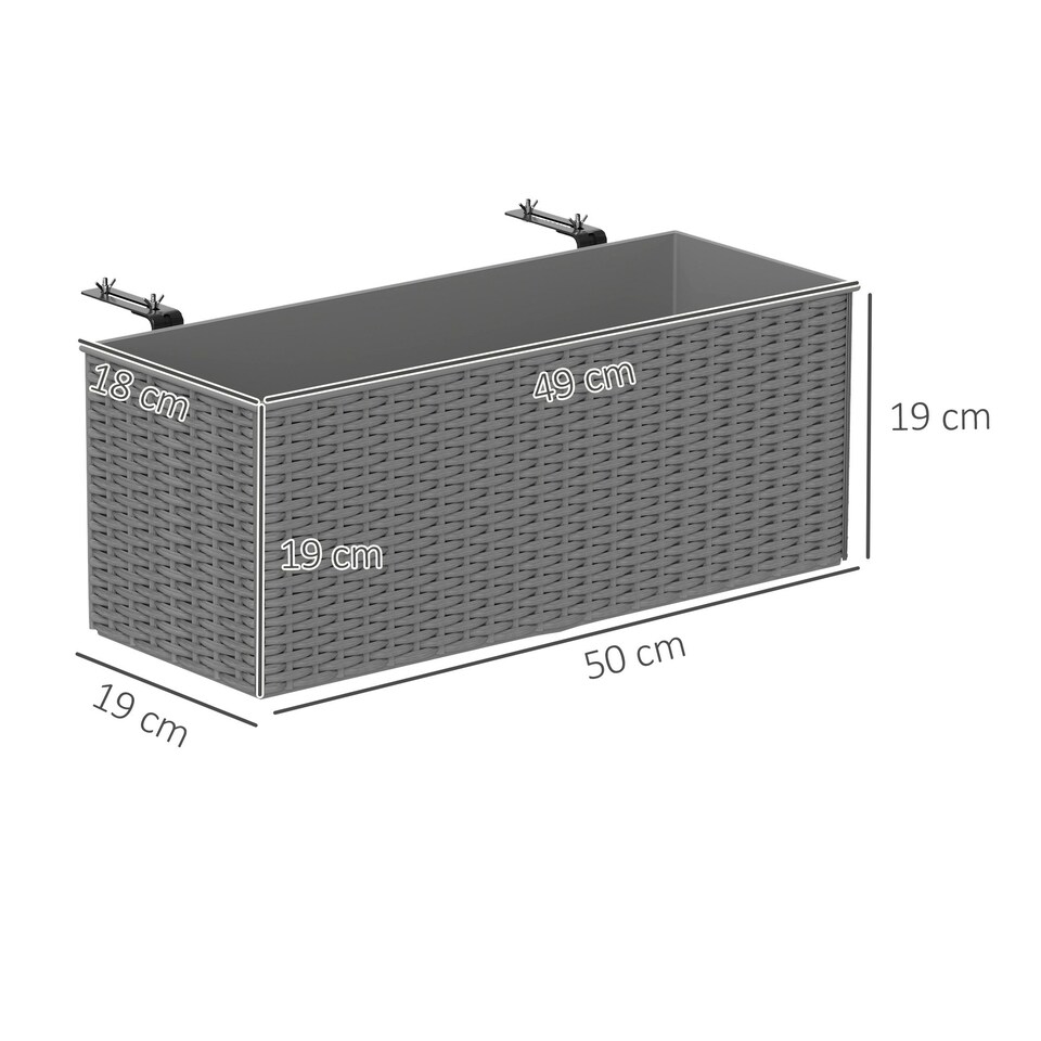 image 1 of Outsunny Set of 2 Hanging Flower Boxes, 50 cm Long, Rattan Look, Grey Grey | Grey
