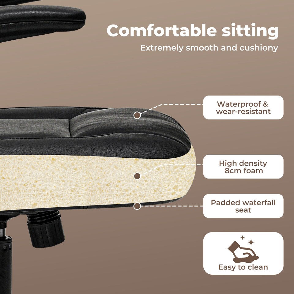 image 1 of Ergonomic Office Computer Chair PU Leather Swivel Recliner with Flip-Up Armrests
