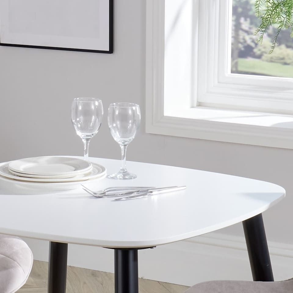 image 1 of Aspen Square Dining Table - Compact Table with Wood-Effect or Sintered Stone Top and Black Tapered Legs | White | White | Small | 1