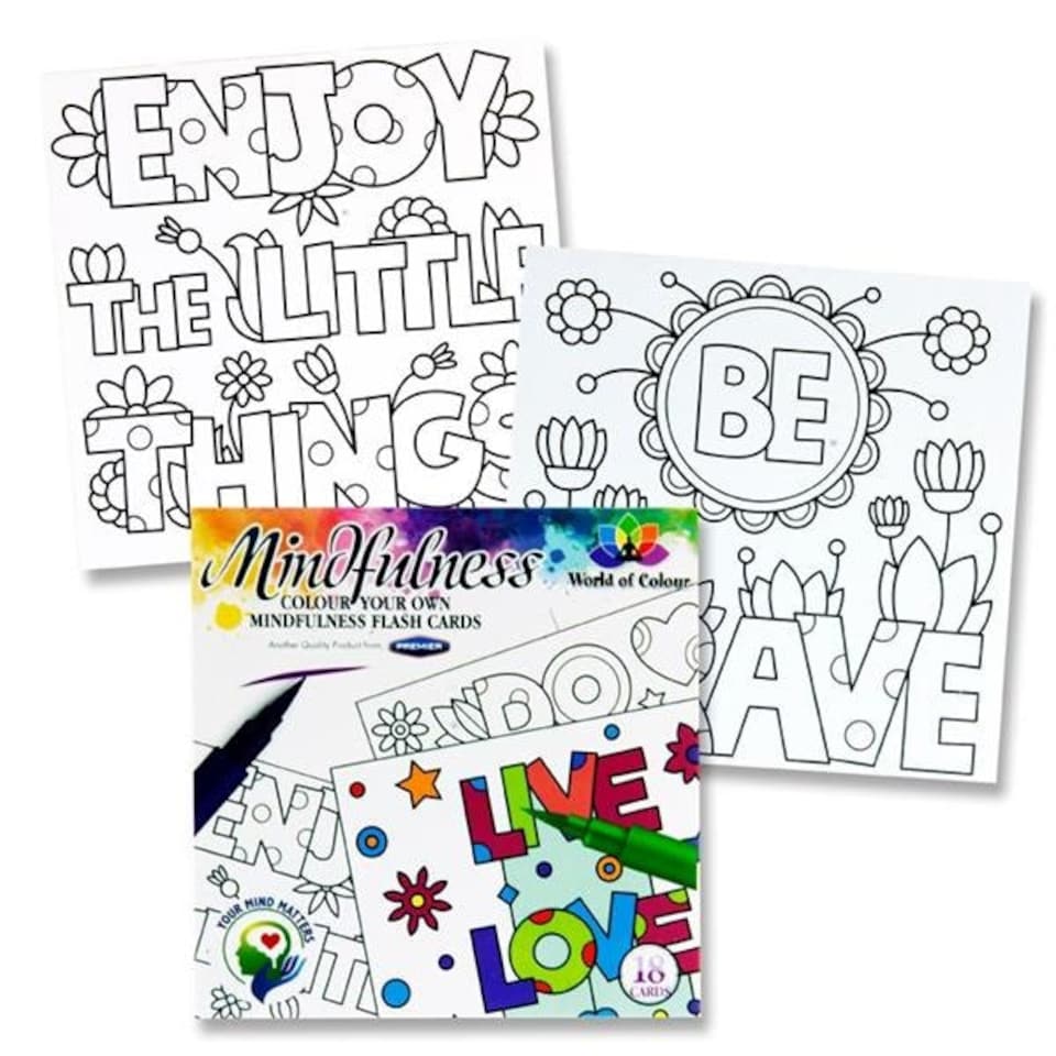 image 1 of Book of 18 100x100mm Colour Your Own Mindfulness Flash Cards by World of Colour