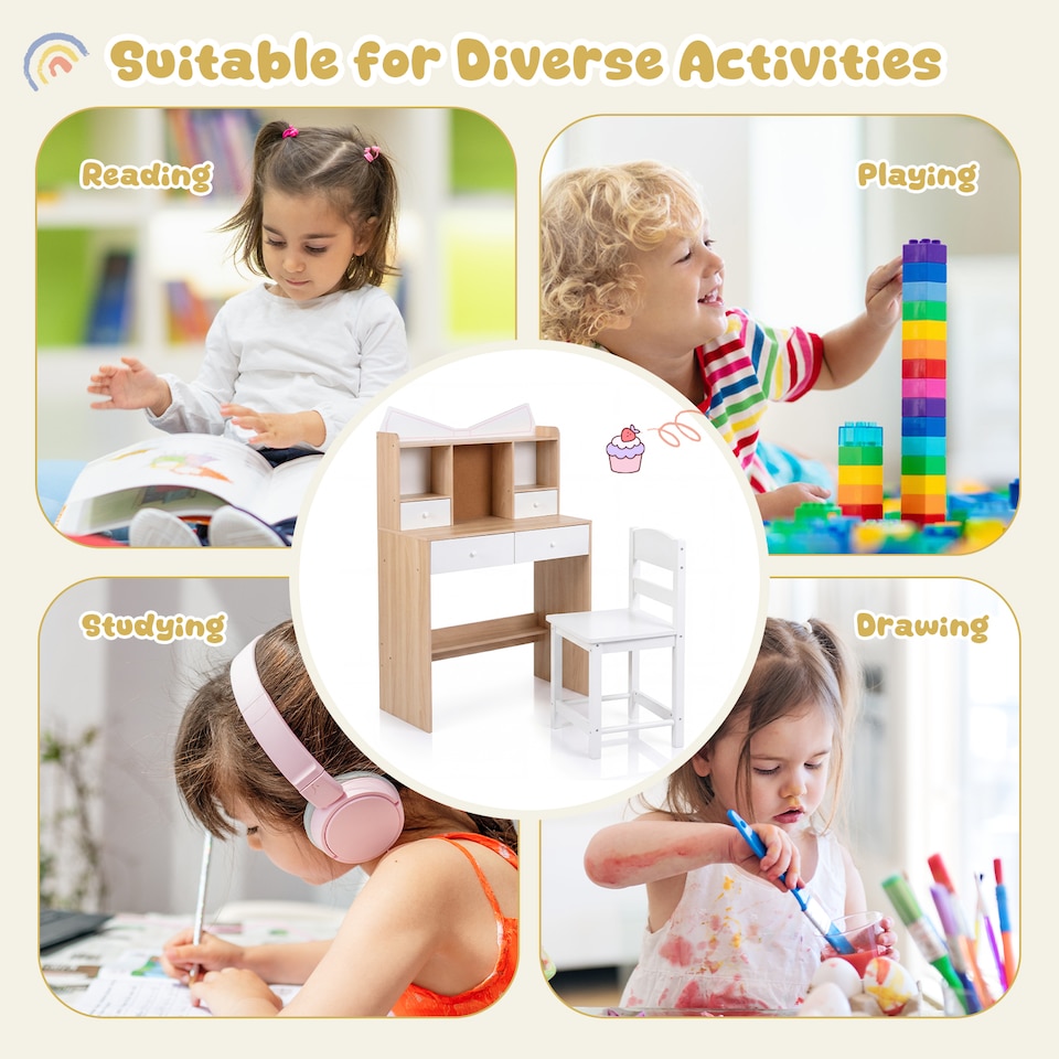 image 1 of COSTWAY Wooden Kids Study Desk and Chair Set