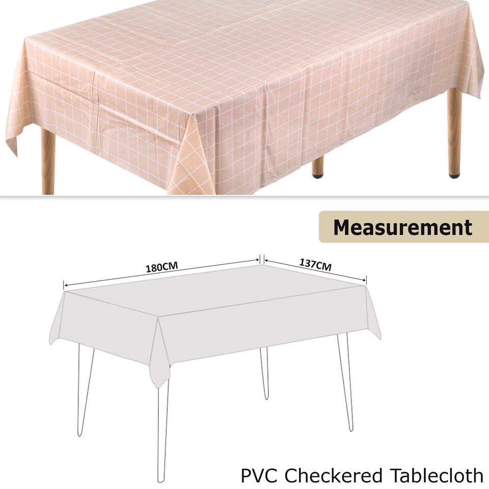 image 1 of Checkered Rectangular Tablecloth, PVC Plastic Table Cover - 137x180cm