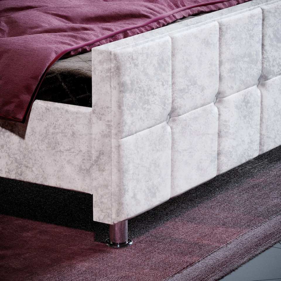 image 1 of Vida Designs Valentina 4ft6 Double Bed Fabric Upholstered, Crushed Velvet Silver, 135 x 190cm