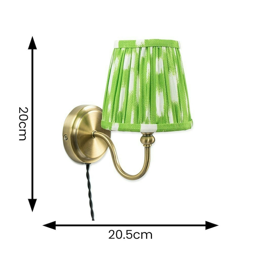 image 1 of ValueLights Neely Plug in Antique Brass Wall Light with Green Pleated Shade