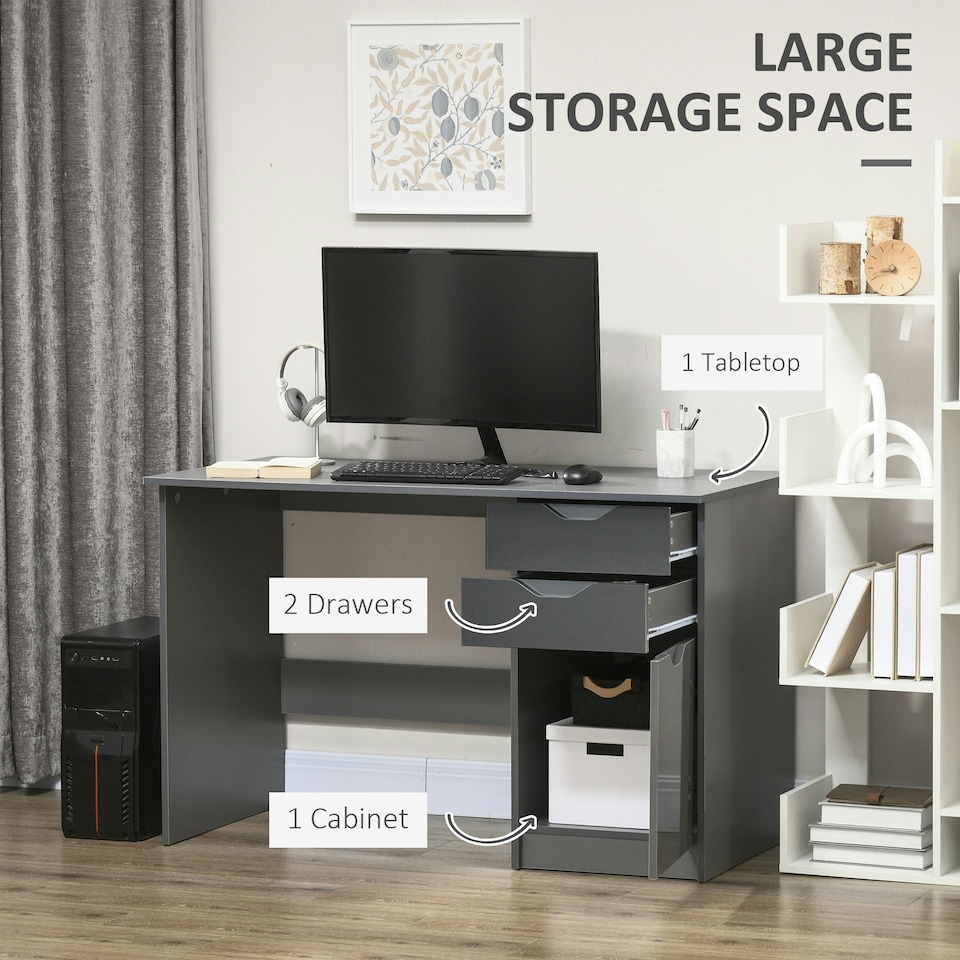 image 1 of HOMCOM Computer Desk w/ Drawers Modern Writing Workstation for Home Office Grey