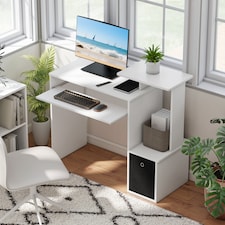 HOMCOM Computer Desk with Sliding Keyboard Tray Storage Drawer Shelf Home Office Workstation White