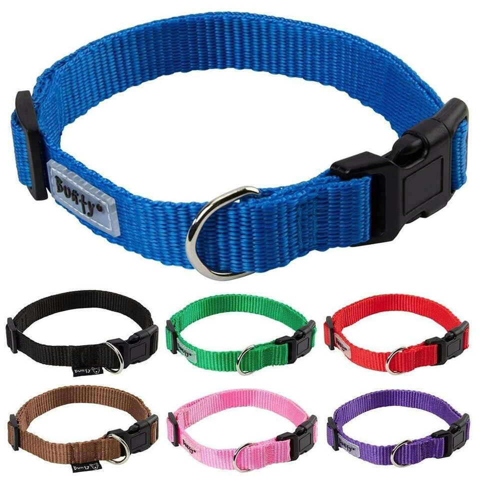 image 1 of Dog Puppy Collar with Buckle & Clip for Lead, Adjustable Soft Fabric Green | S