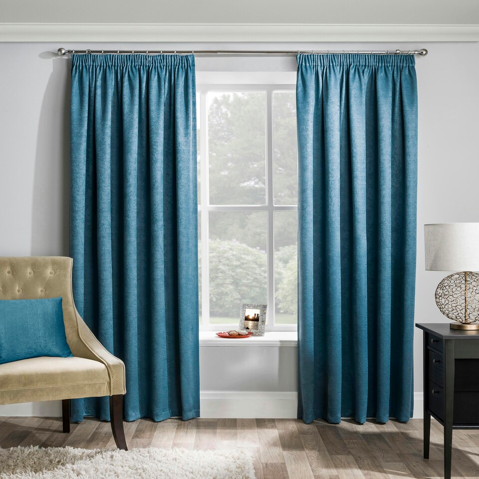 image 1 of Matrix Teal Curtains 90 x 90 inch (229 x 229 cm) Room Darkening Pencil Pleat Thermal Noise Reducing Curtains for Bedroom and Living Room